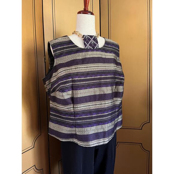 Vintage brocade top in purple and gold, size L - Picture 3 of 7